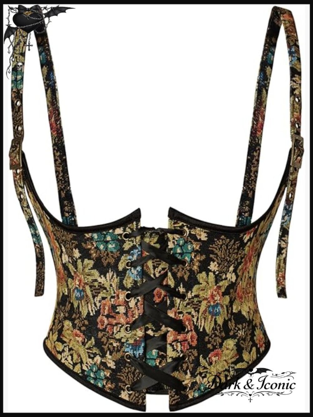 Black Floral Brocade Lace-Up Underbust Corset